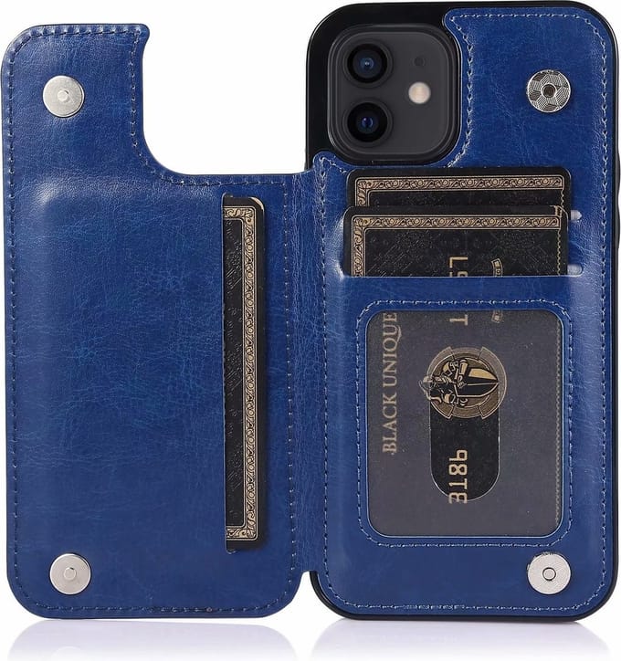 Hoesje geschikt voor iPhone 12 Mini - Backcover - Pasjeshouder - Portemonnee - Kunstleer - Blauw