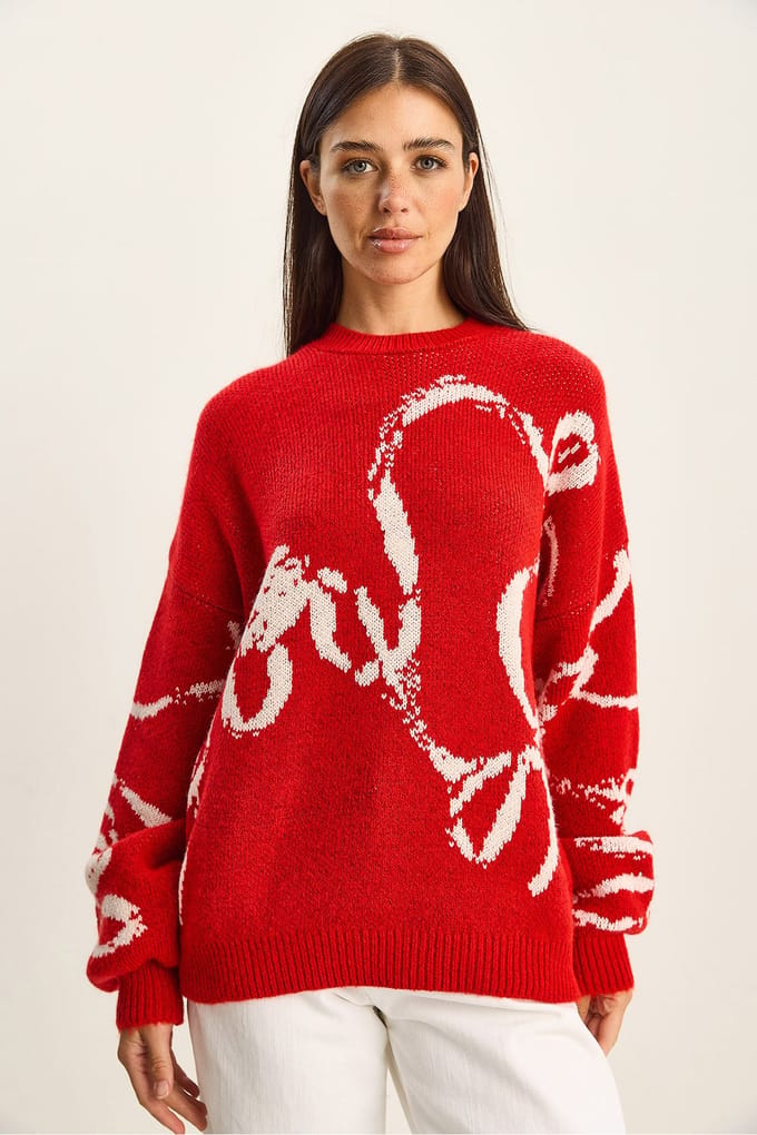 Over-sized Crew Neck Geprinte Gebreide Trui