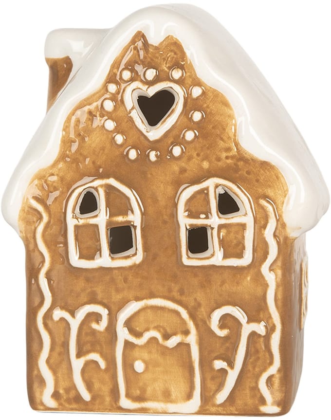 Clayre & Eef Decoratie Huis met LED 8x6x11 cm Bruin Keramiek