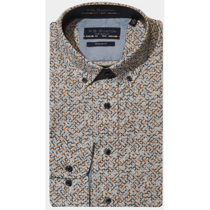 Bos Bright Blue R.b. boston casual hemd lange mouw regular fit cotton 427670/811