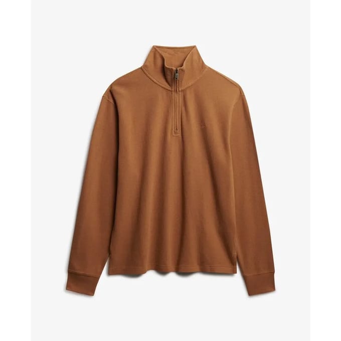 Superdry Geribbelde Trui Met Halve Rits Brown Grootte: L