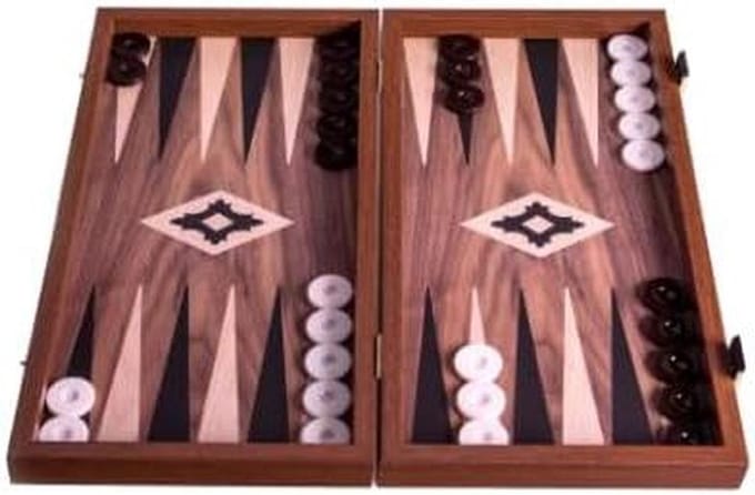 Handgemaakte Backgammon - Tafelspel Set - Strategisch Spel - Walnoot Replica - 20 x 12 cm - Bruin