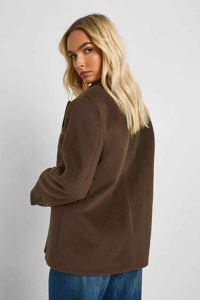 boohoo Dames Op maat gemaakte blazer met wollen look | Mocha | Maat: 12