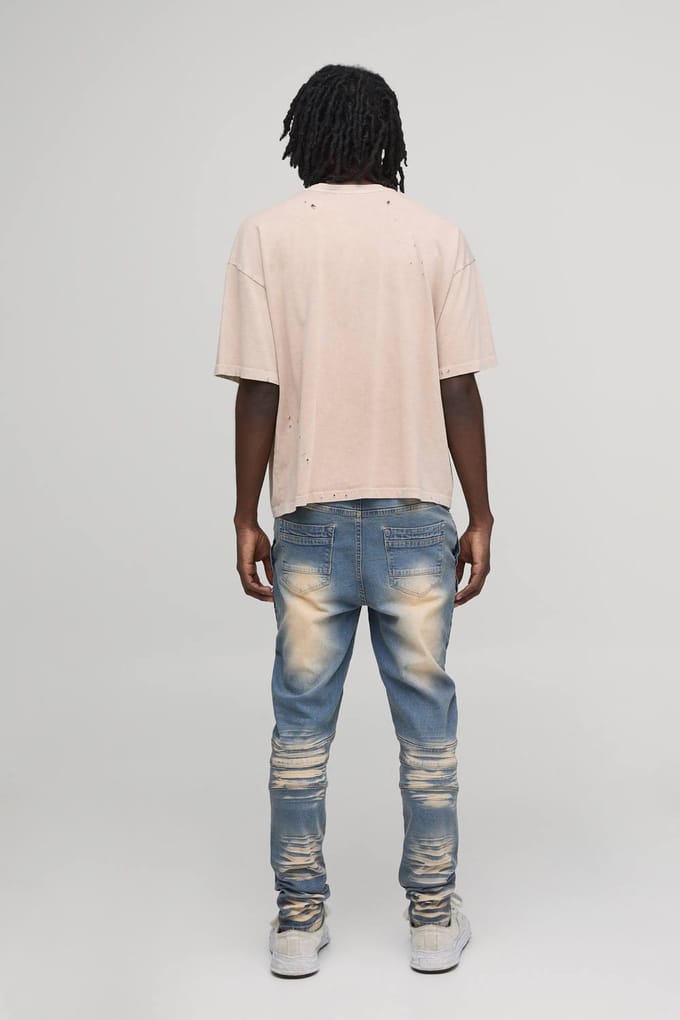 Skinny Stretch Zwaar Gebleekte Gescheurde Jeans | Bleach Wash | Size 36R