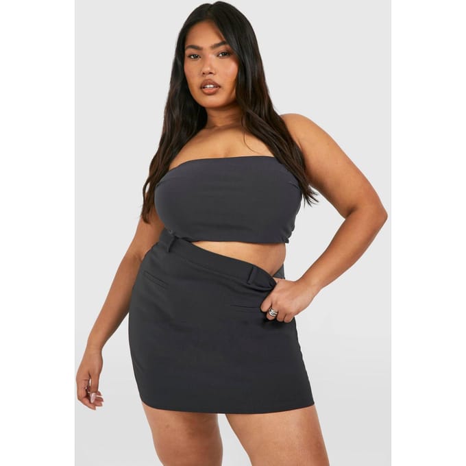boohoo Dames Plus Bengaline Op Maat Gemaakte Mini Skort | Houtskool | Maat: 54