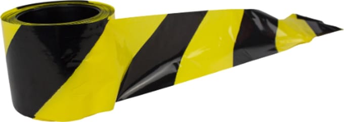 signalisatielint zwart - geel 70 mm x 100 meter EXTRA STRONG