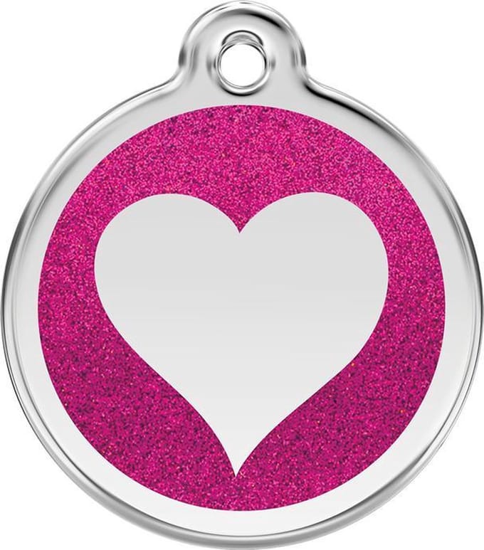 Red Dingo Hondenpenning 20 mm hart glitter roze