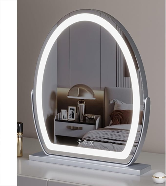 Verlichte Make-up Spiegel - Dressing Tafel Spiegel - Professionele Make-up - Drie Kleurlichten - 30x44cm - Zilver