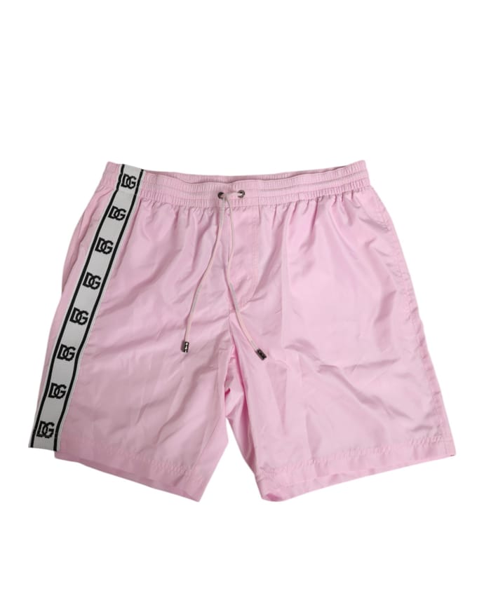 Dolce & Gabbana Roze Nylon Logo Zijstreep Strandkleding Mannen Badmode