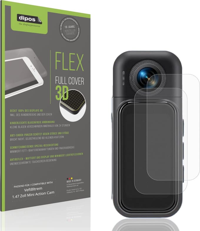 dipos FLEX – 2x Matte Screenprotector geschikt voor VeftBltrem 1.47 Zoll Mini Action Cam | Volledige Schermbescherming | Case-Friendly