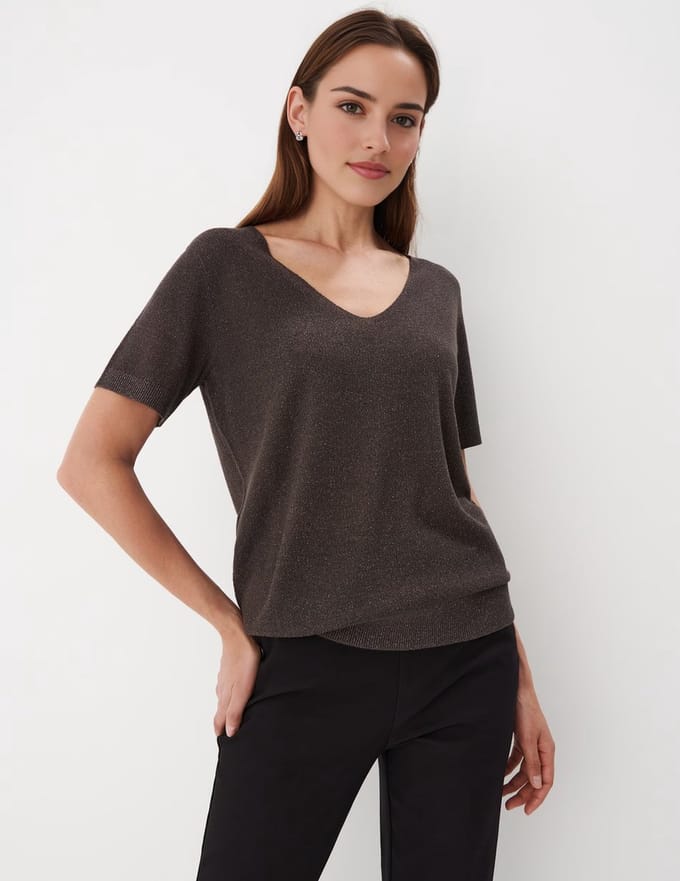 Starry Indigo - Dames Trui / Ladies Sweater Metallic thread (Bruin) | Maat L