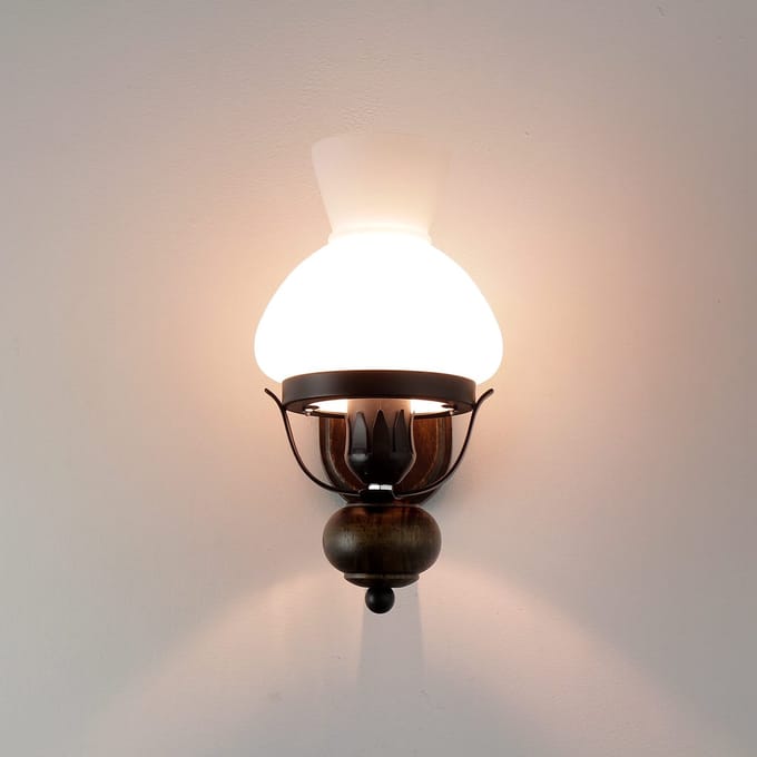 Licht-Erlebnisse - Petronel - Wandlamp - E27 - van - Metaal mat glas - in - Bruin wit zwart