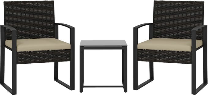 Outsunny Rattan Bistro Set - Staal - 55x58x76cm - Bruin