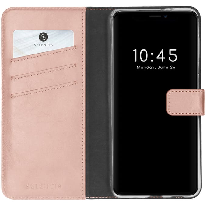 Selencia Hoesje - Geschikt voor Apple iPhone 13 Pro - Echt Lederen Bookcase - Roze
