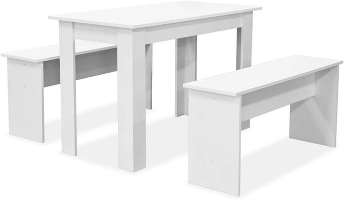 Eetkamerset 3-delig met Tafel en 2 Zitbanken in Eiken en Wit