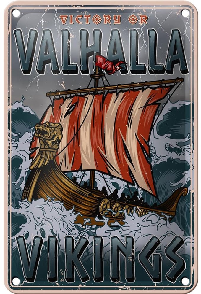 Blechschild Schiff 12x18cm Valhalla Vikings