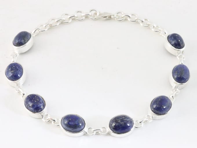 Hoogglans zilveren armband met lapis lazuli
