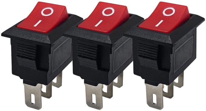 ProRide Mini Wipschakelaar ON/OFF KCD1-11 - 3-pins - 13x8mm - Rechthoek - 250V/3A - Rood - 3 stuks