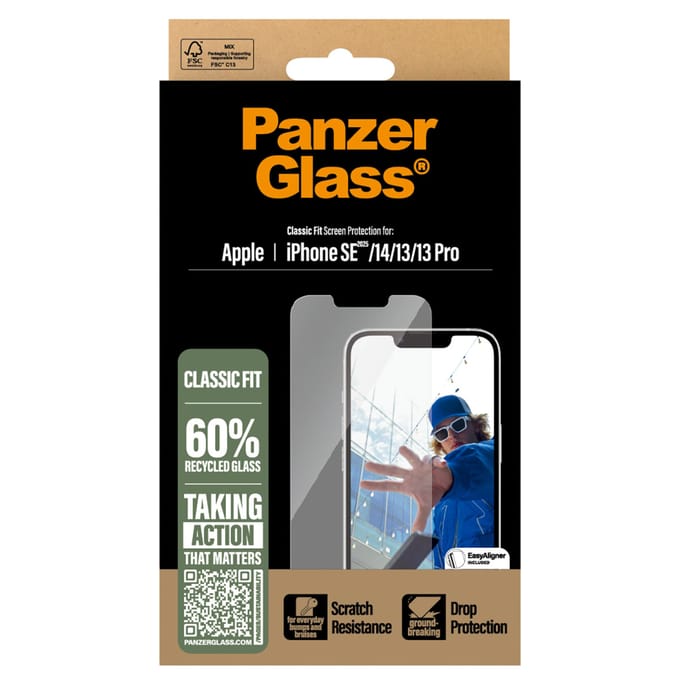 PanzerGlass Classic Fit PGRCLFIG29845-PG Screenprotector (glas) Apple iPhone 13., iPhone 13 Pro, iPhone 14., iPhone 16e 1 stuk(s) Antibacterieel,
