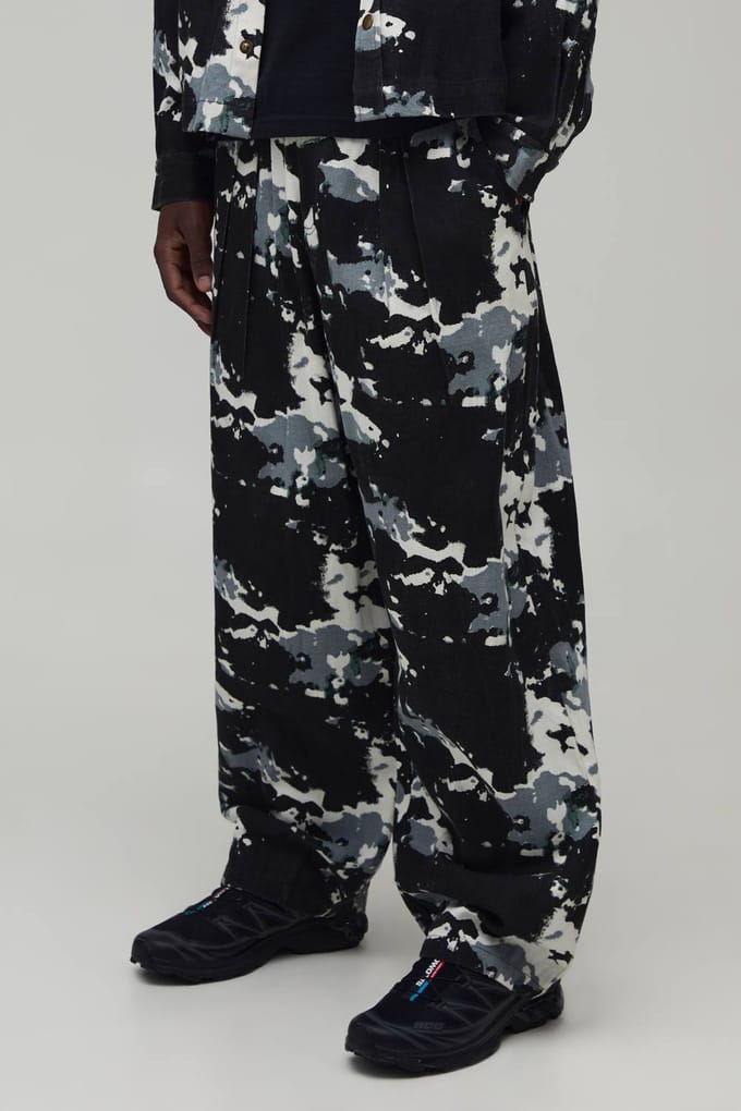 Ballonmodel Broek Met Vervormd Camouflageprint In Twill | Green | Size Medium