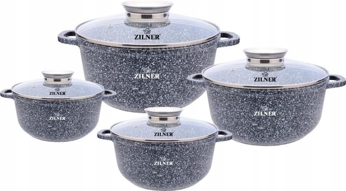 8-delige Marmite Set - Antiaanbaklaag Aluminium - Zilner