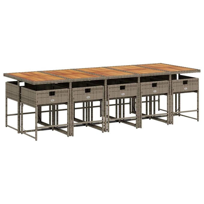 vidaXL - 11-delige - Tuinset - met - kussens - poly - rattan - grijs