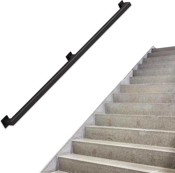 Trapleuning Beugel - Muursteun - Veiligheid Trap - Smeedijzer Metaal - 200cm - Zwart
