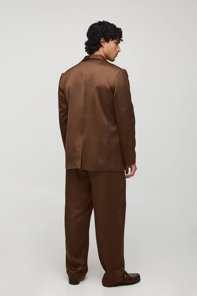 Relaxed Fit Satin Shawl Collar Blazer | Chocolate | Size 48