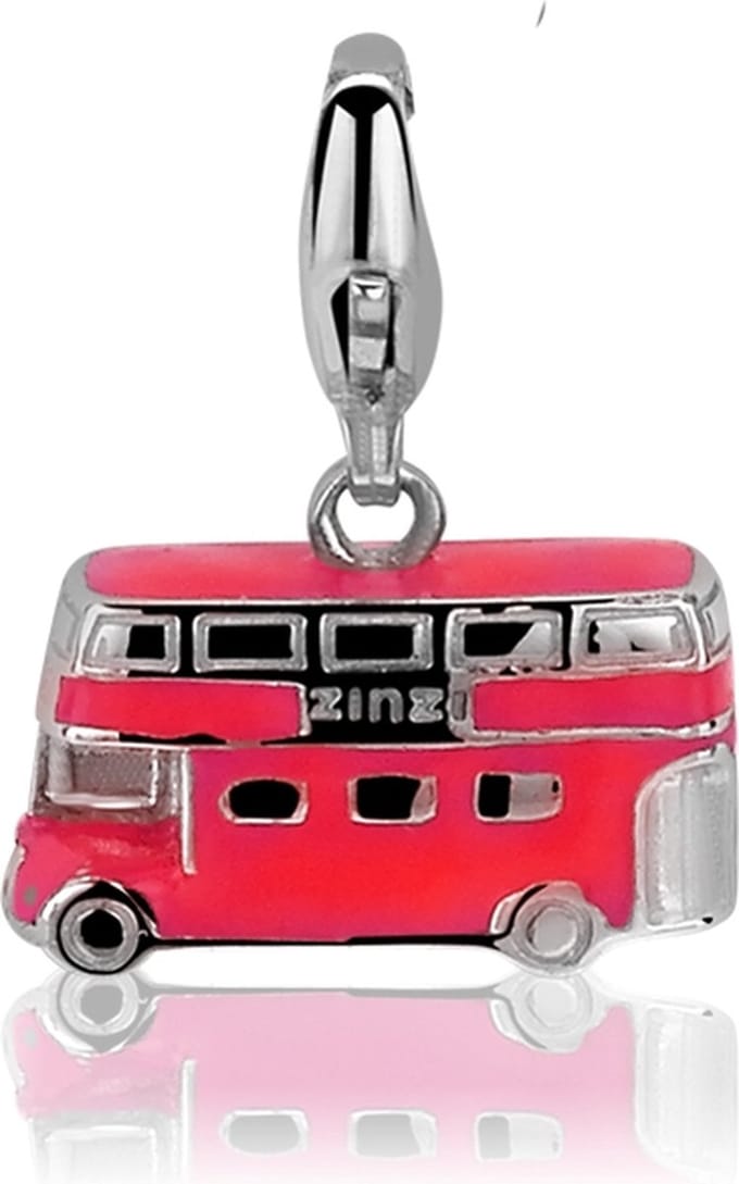 Zinzi zilveren bedel dubbeldekker rood CHARMS323