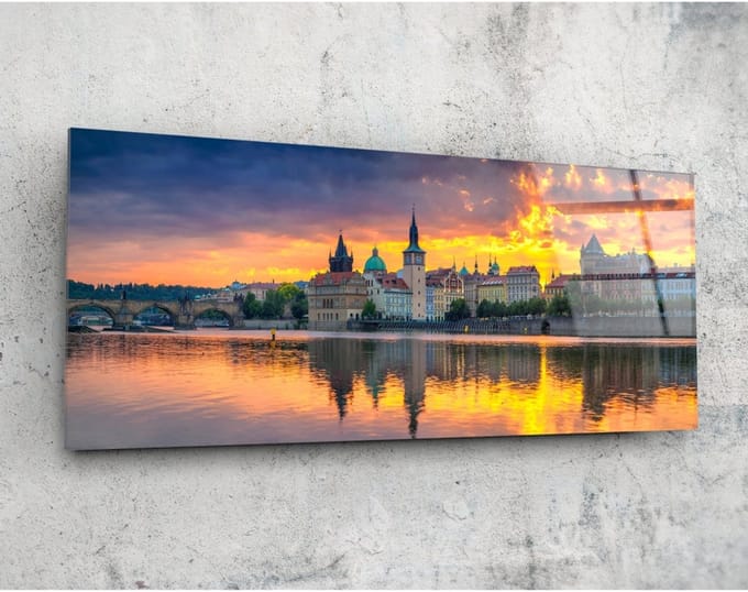 Panorama Glasschilderij - Prag - Landschappen - Stad - 92 x 36 cm