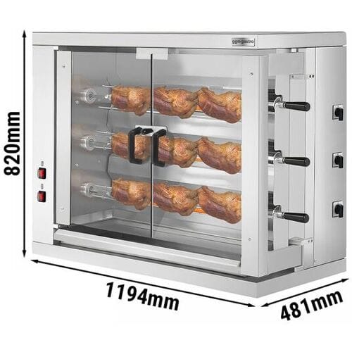 GGM Gastro Elektrische kippengrill roterend - 9kW - 3 spitten voor 18 kippen zilver