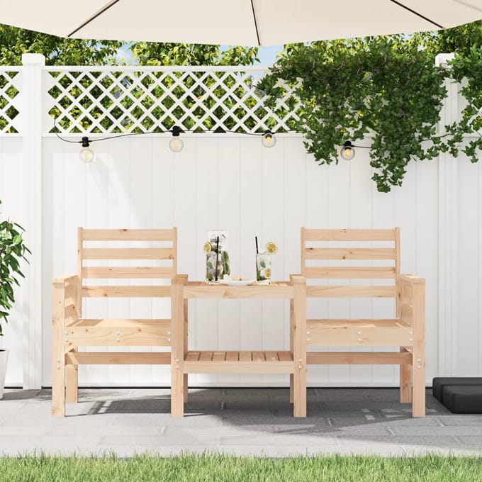 vidaXL - Tuinbank - met - tafel - 2-zits - massief - grenenhout