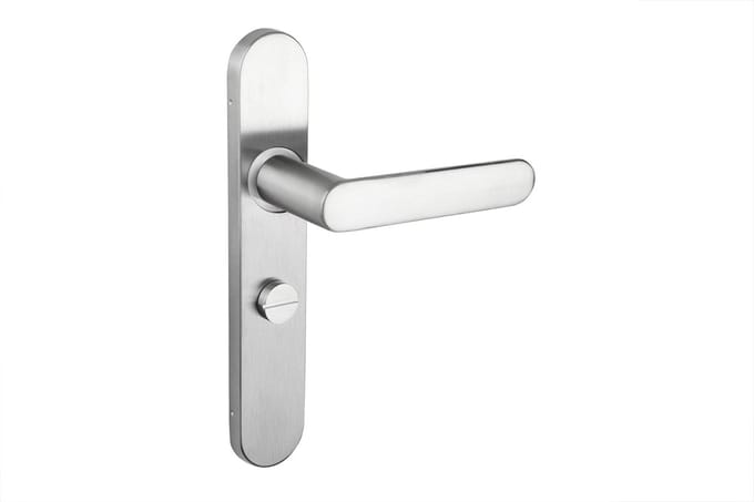 Lavuzo deurkruk Novara RVS met afgerond schild WC63/8 badkamersluiting | Per set | Deurklink met schild