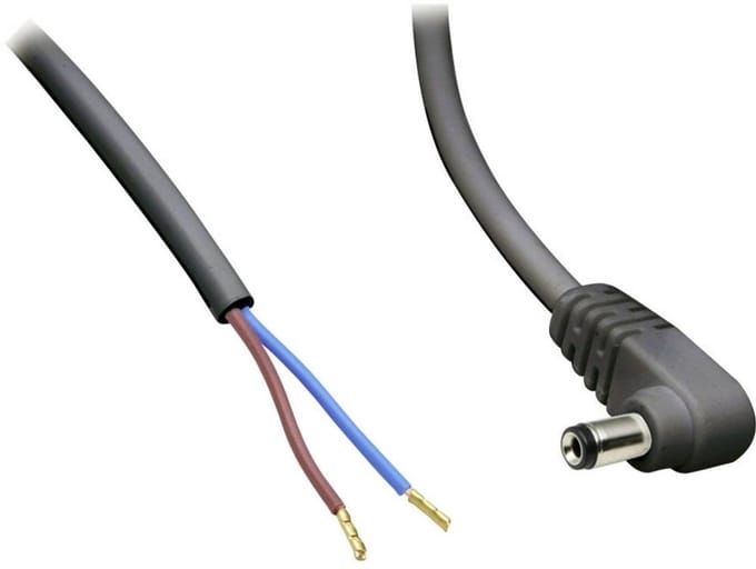 DC plug (m) haaks 5,5 x 2,1mm stroomkabel met open einde - max. 7A / zwart - 5 meter