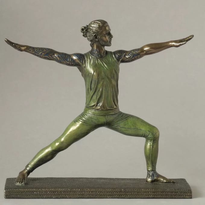 Body Talk man Yoga – Warrior pose, tattoed