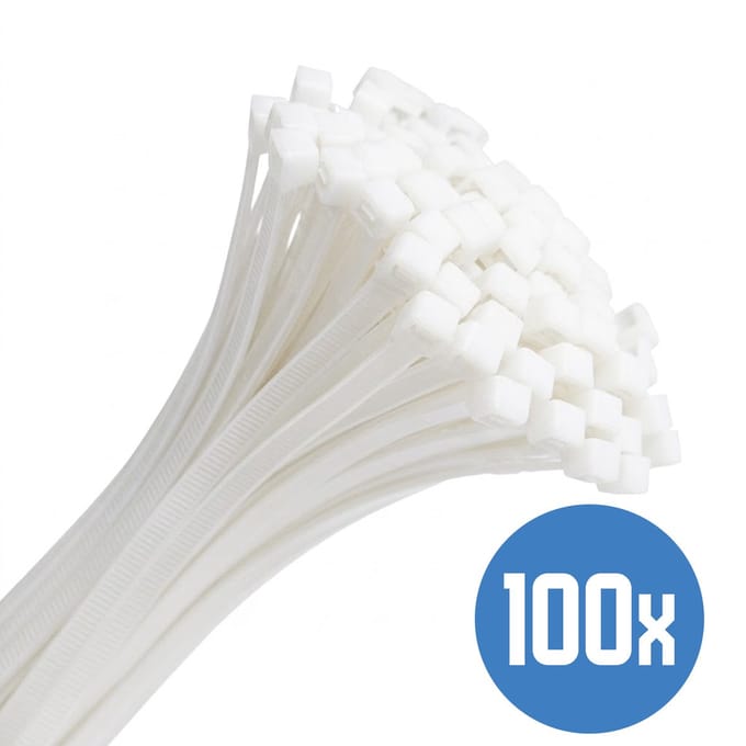 DULA Kabelbinders wit 200 x 4,8 mm - Tyraps en tie wraps - 100 stuks