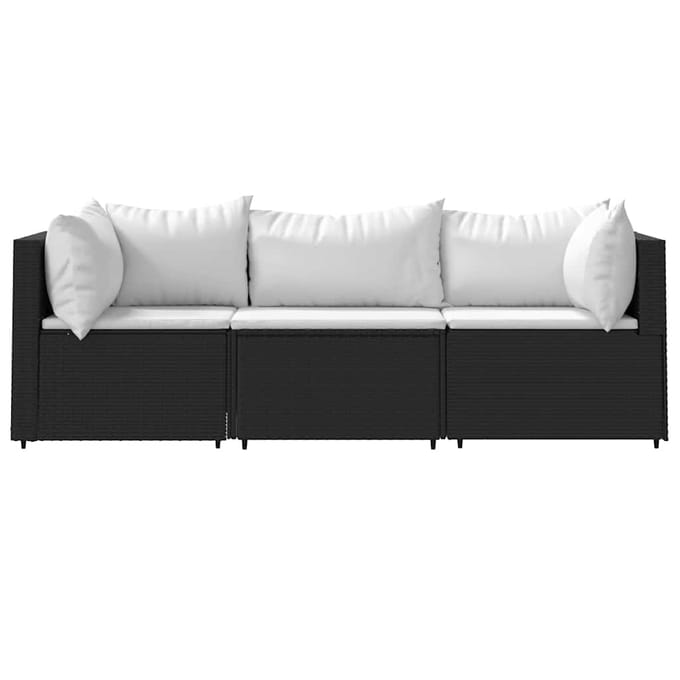 vidaXL - 3-delige - Loungeset - met - kussens - poly - rattan - zwart