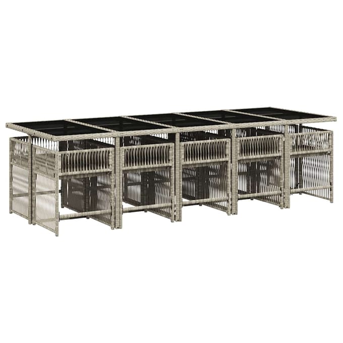 vidaXL - 11-delige - Tuinset - met - kussens - poly - rattan - lichtgrijs