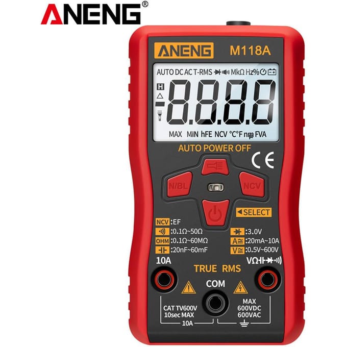 ANENG M118A Automatische bereik digitale multimeter Zeer nauwkeurige TRMS 6000 tellingen Spanning Stroom Ohm rood