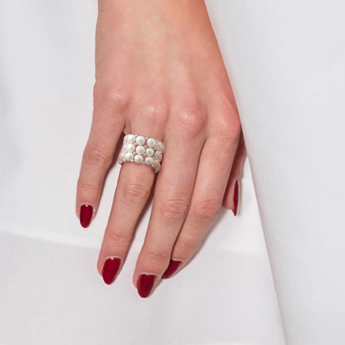 Triple Ring Elastic Zoetwater Pearl White 3-4 mm - 925