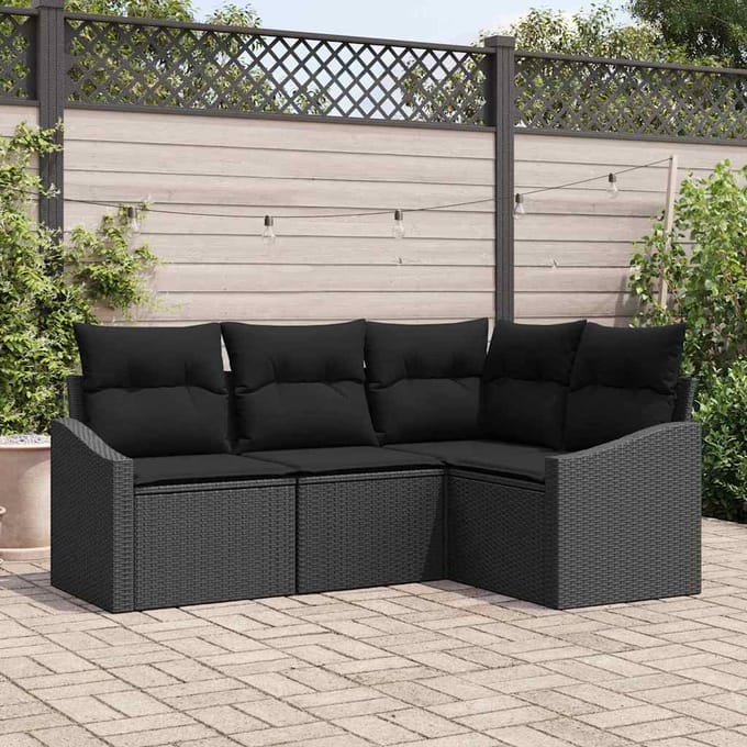 vidaXL Bankstel 4 st Zwart poly rattan