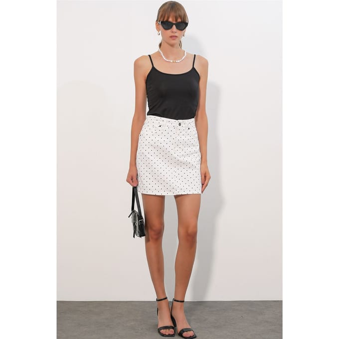 Hoge Taille Polkadot Denim Mini Rok