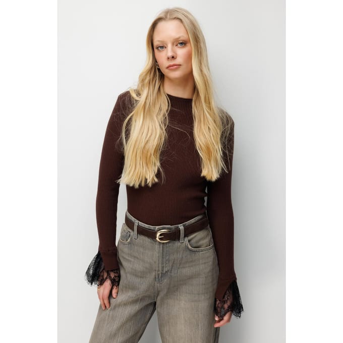 Slim Fit Ribbels Brei Sweater met Ronde Hals