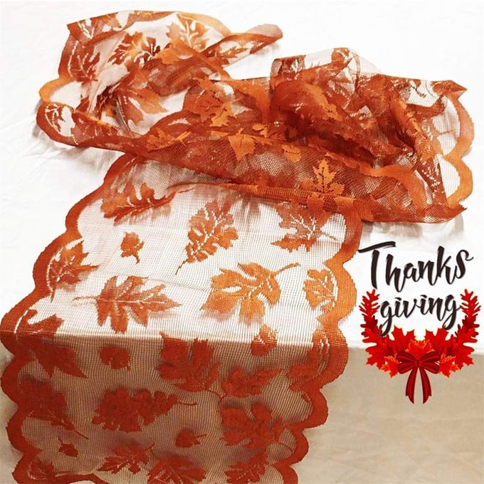 Chemin de table en dentelle feuille d'érable Nappe d'automne Décoration de table pour Thanksgiving Saison des récoltes white