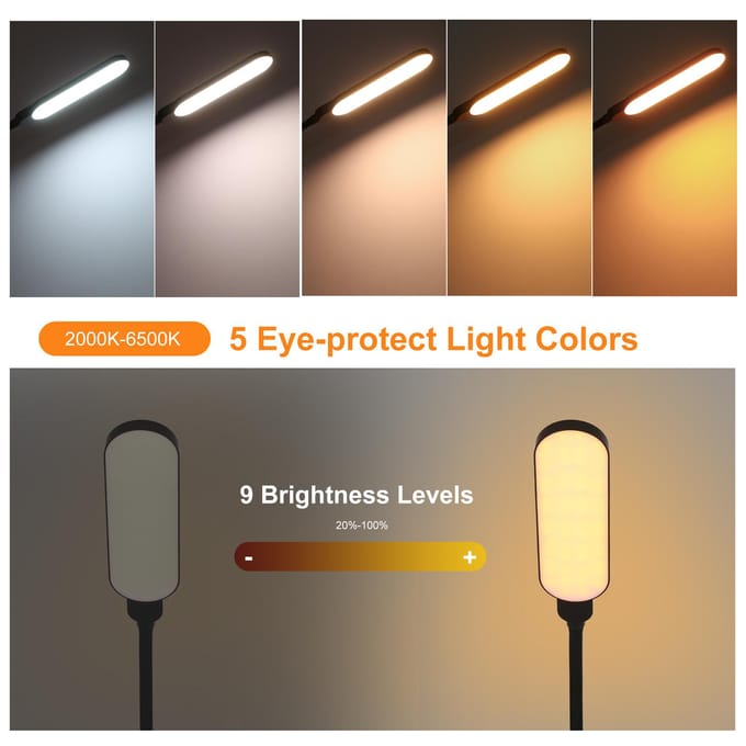 LED Vloerlamp Moderne Staande Lampen Leeslamp 9 Helderheidsniveaus & 5 Lichtkleuren EU Plug zwart
