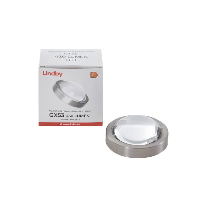 Lindby LED lamp, GX53 4,8W, 4.200K, nikkel, Ø 7,5 cm