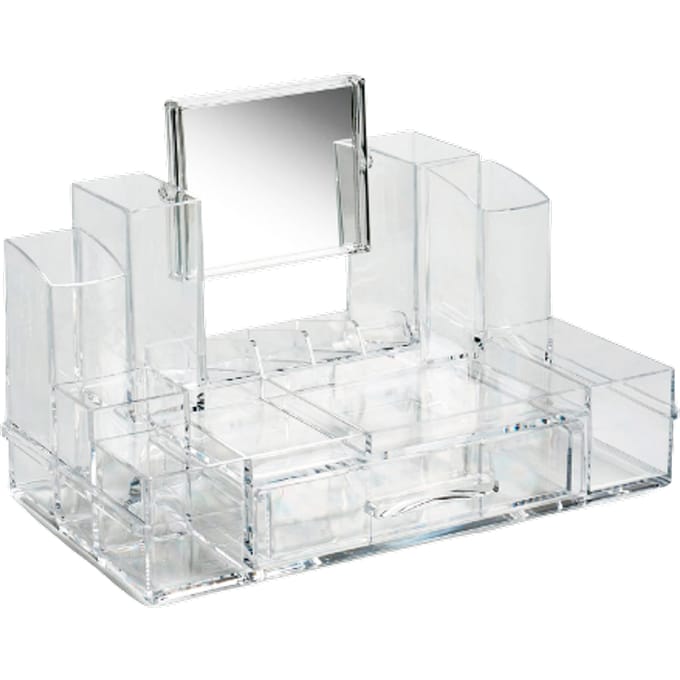 Berilo Make-up organizer 13-vaks - met lade en roterende spiegel - kunststof - 29 x 16 cm - praktisch