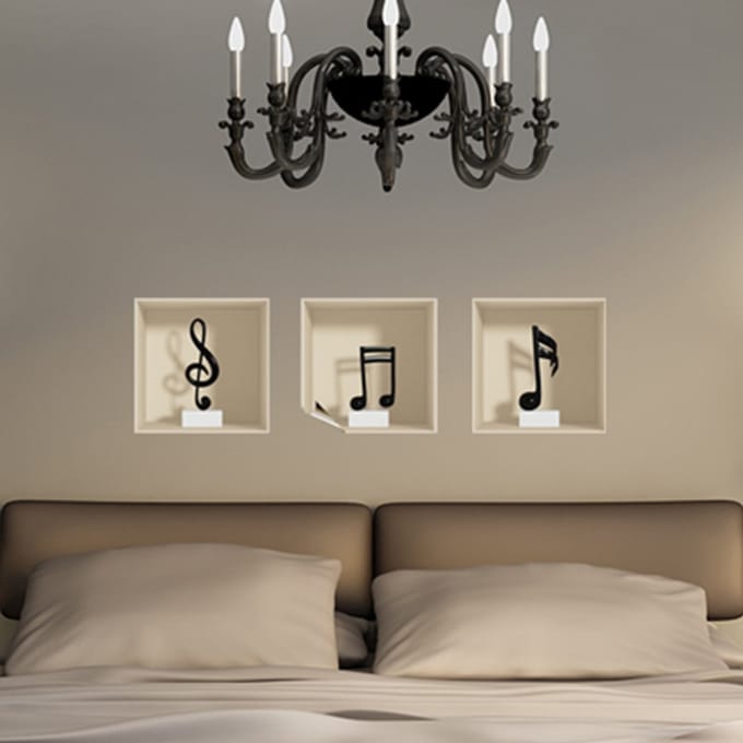 Sticker met 3D-effect - Muzieknoten - 30 x 90 cm