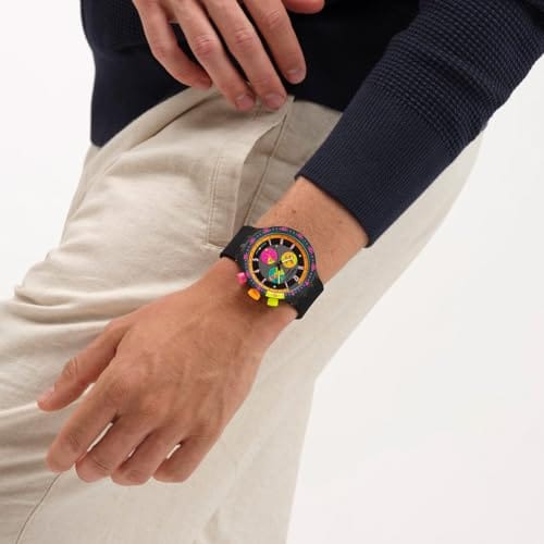 Swatch Big Bold Chrono Neon Seppia Horloge, SB02B104, Unisex, Zwart