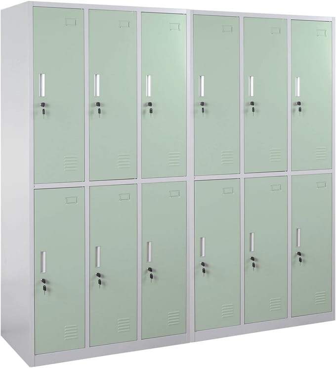 Locker Boston T829, lockerkast kluisje, metaal 12 vakken ~ groen